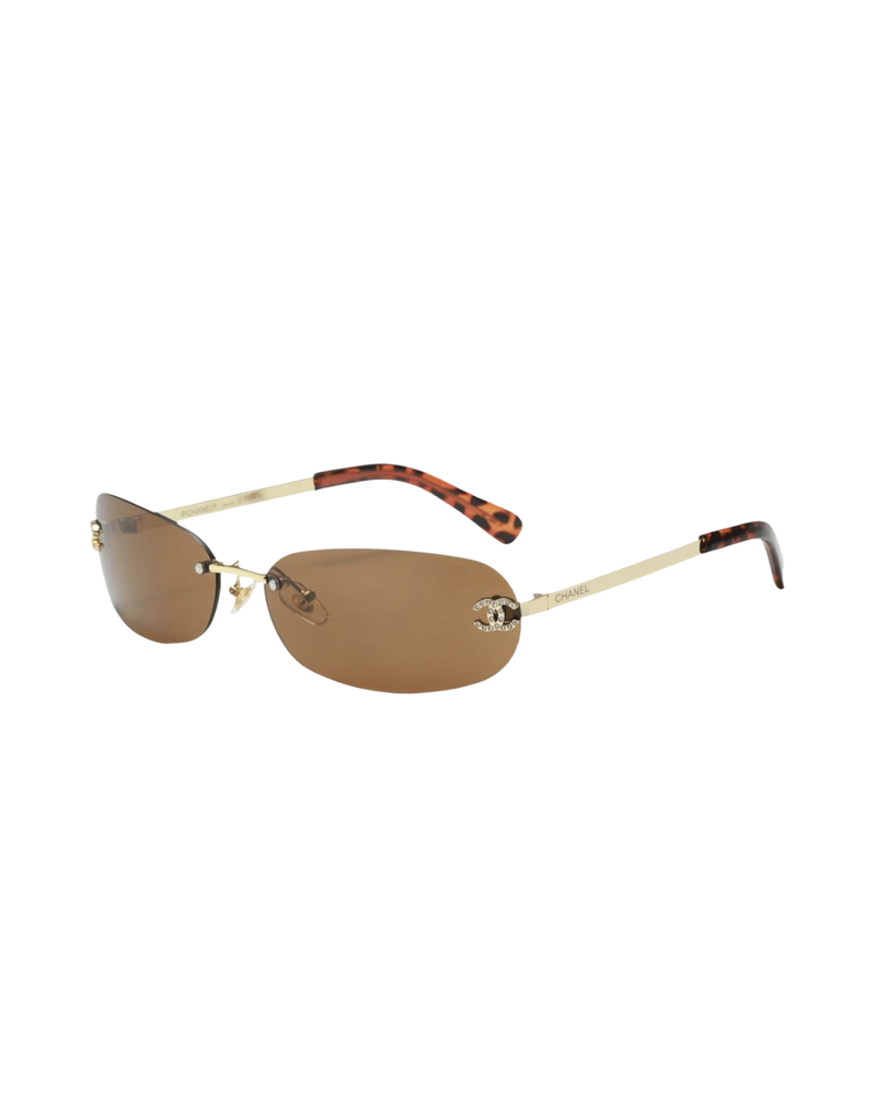 Chanel Metal Crystal CC Oval Sunglasses